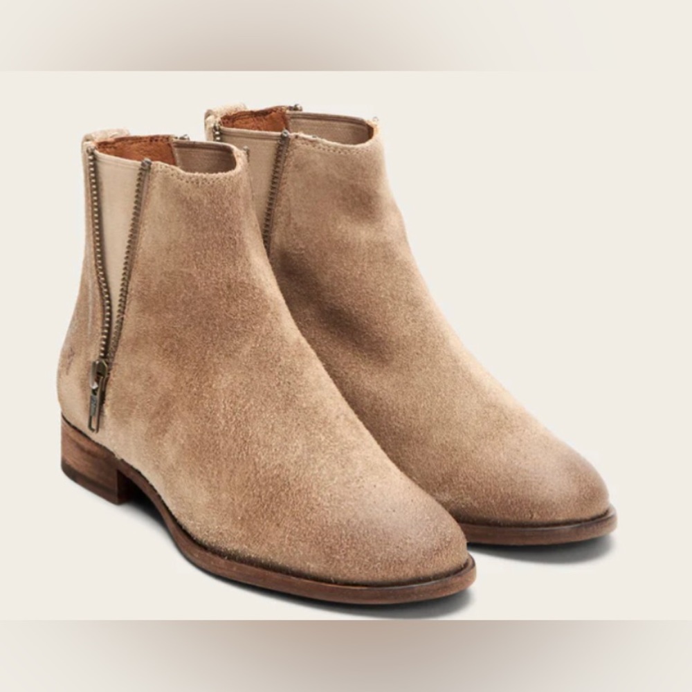 FRYE Taupe Ash Suede Carly Zip Chelsea Weathered Ankle Boots